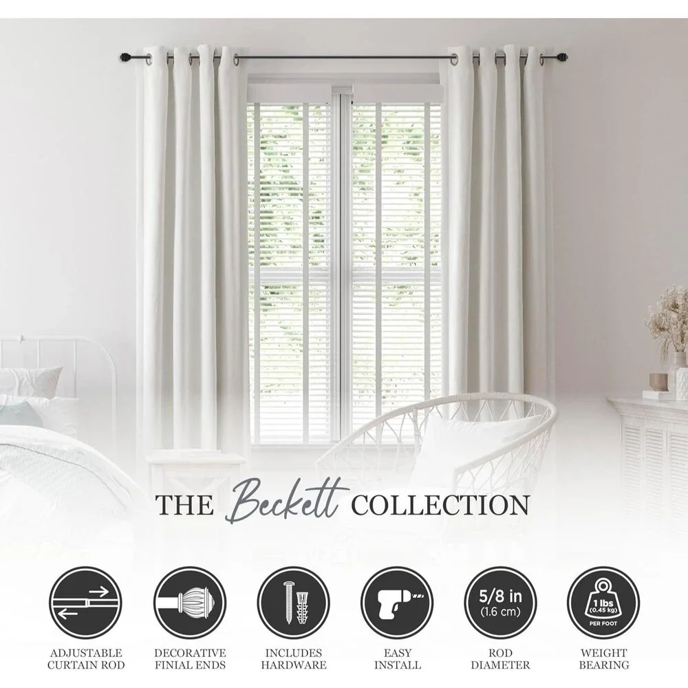 2-Pack Kenney Beckett Soft Square End Standard Decorative Window Curtain Rod,